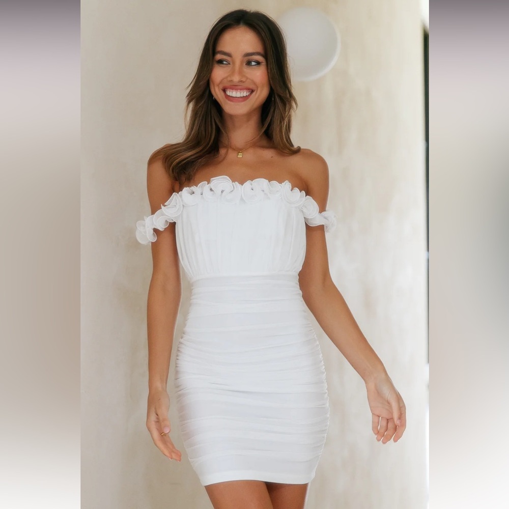 hello molly In On A Secret Dress White - S worn once! off shoulder strappy cute